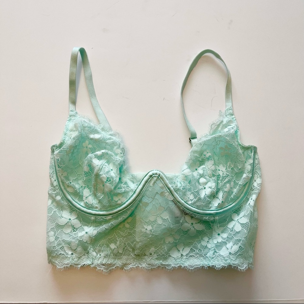 Victoria’s Secret Lace Underwire Plunge Bralette Bra Mint Aqua